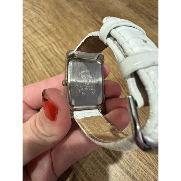 GOSSIP GSP172B Women's Watch Silver Tone White Leather Band - Picture 3 of 4